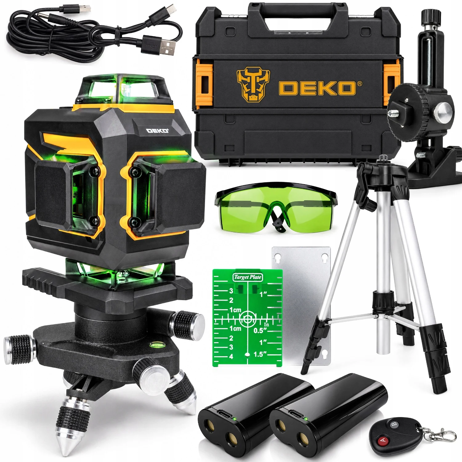 Poziomica laserowa 4D 360° zielona – zestaw z pilotem i 2 akumulatorami DKLL16PS1-B DEKO
